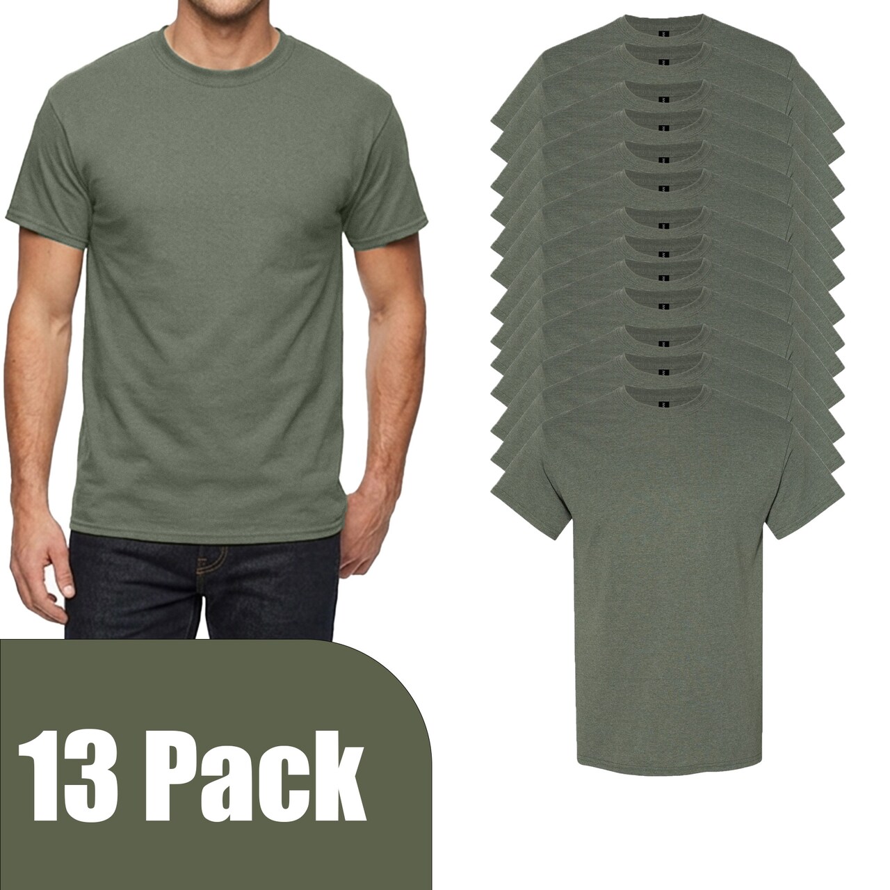 Gildan Men's Heavy Cotton T-Shirts for Crafting, Heather Military Green DIY Project Bundle